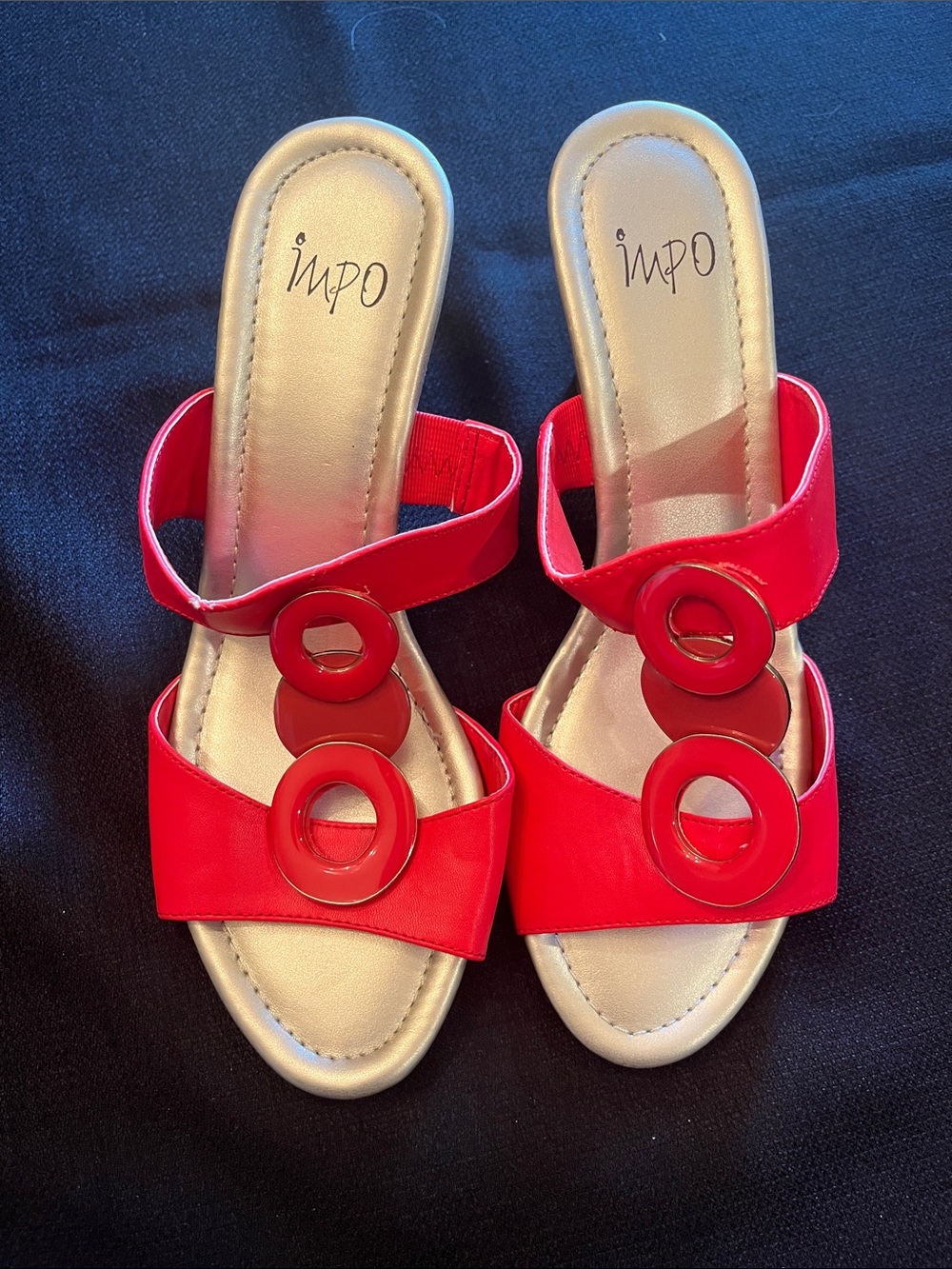 Impo Bright Red Slide Sandals with Circular Accents